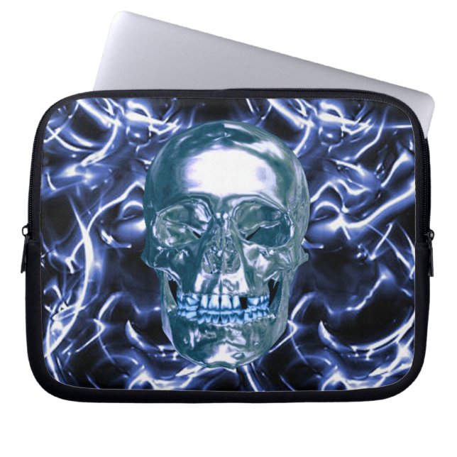 Electric Blue Chrome Skull Laptop Sleeve (Front)