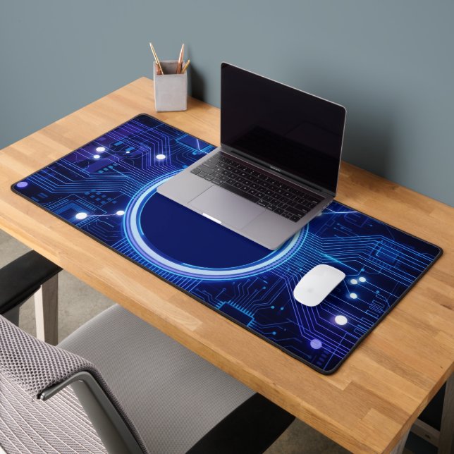 Electric Blue Circuit Board Desk Mat for Tech Fans (Office 2)