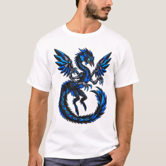 Electric Blue Cybernetic Dragon Futuristic Fantasy T-Shirt