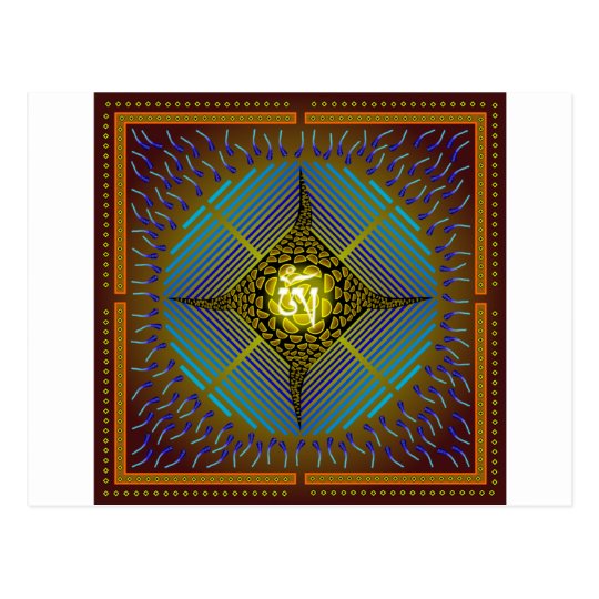 Electric Blue Energy Bursts Mandala Design Gold Sq Postcard