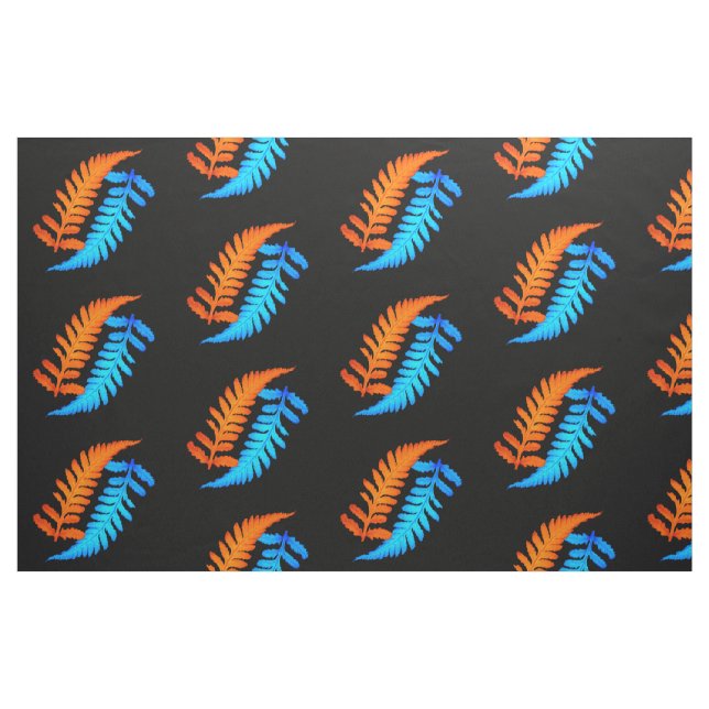 Electric Blue Fiery Orange Japanese Painted Ferns Fabric (Fat Quarter)