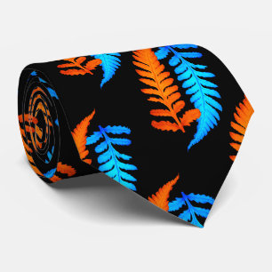 Electric Blue Fiery Orange Japanese Painted Ferns Tie