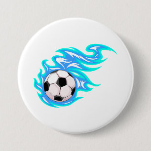 Electric Blue Flaming Soccer Ball Sports 7.5 Cm Round Badge