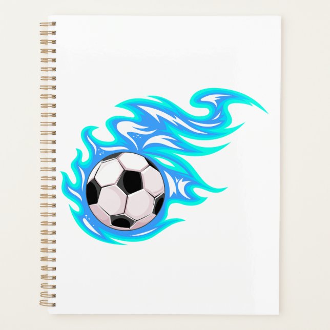 Electric Blue Flaming Soccer Ball Sports Planner (Front)