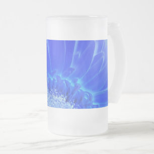 electric blue gerbera frosted glass beer mug