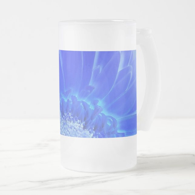 electric blue gerbera frosted glass beer mug (Front Right)