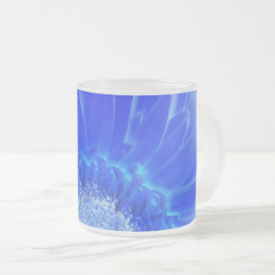 electric blue gerbera frosted glass coffee mug
