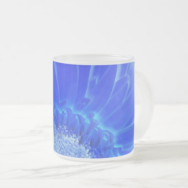 electric blue gerbera frosted glass coffee mug (Front Right)