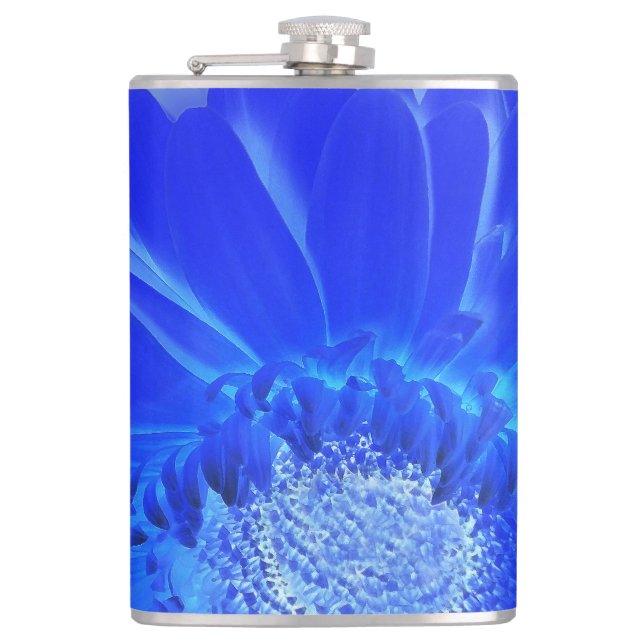 electric blue gerbera hip flask (Front)