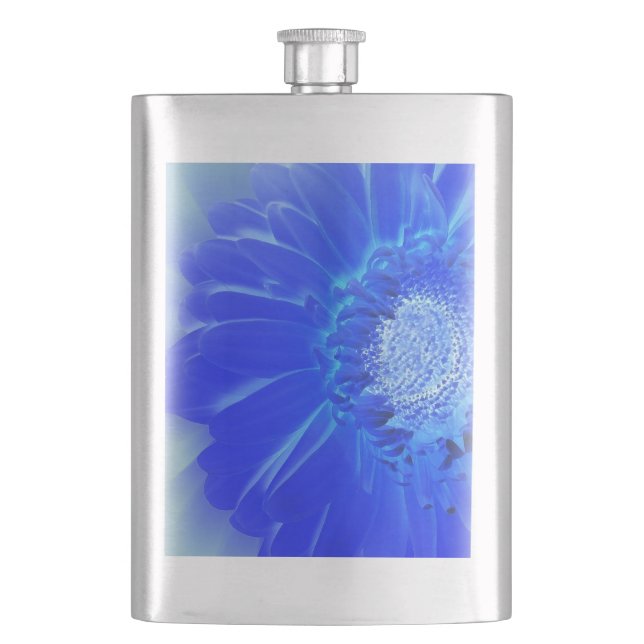 electric blue gerbera hip flask (Front)