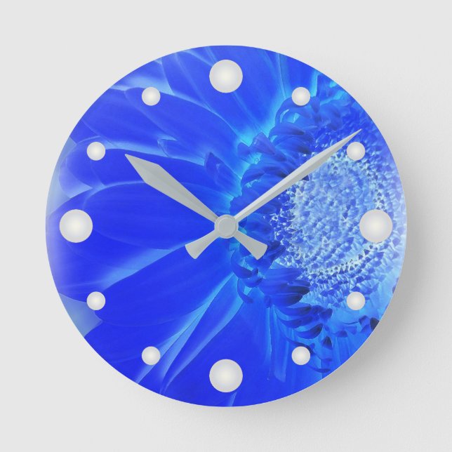 electric blue gerbera round clock (Front)