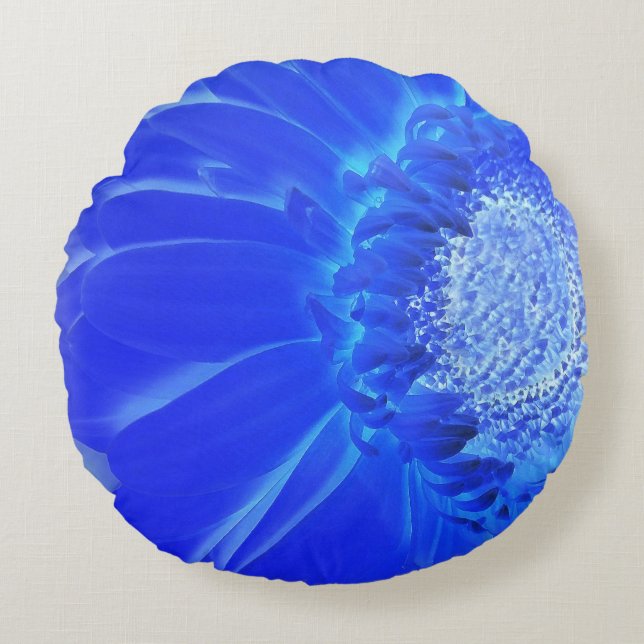 electric blue gerbera round cushion (Front)
