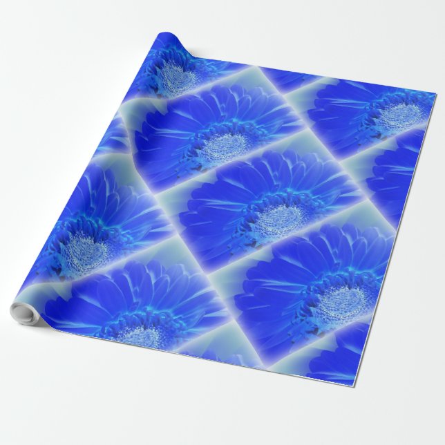 electric blue gerbera wrapping paper (Unrolled)