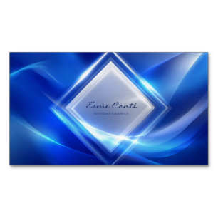 Electric Blue Glowing Diamond Futuristic Geometric Magnetic Business Card