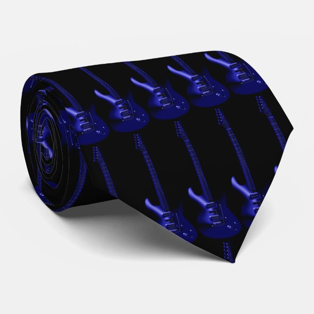 Electric Blue Guitar ~ Blues Music Necktie (Rolled)