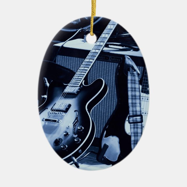 Electric Blue Guitar Ceramic Tree Decoration (Front)
