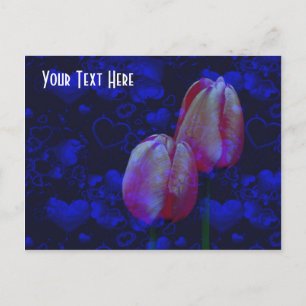 Electric Blue Hearts Pink Tulips Customisable Post Postcard