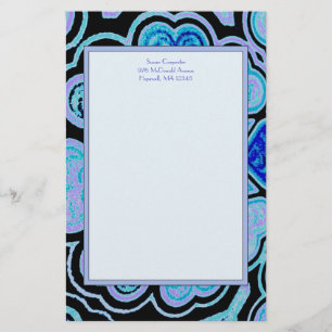 Electric Blue Hearts & Stars Stationery