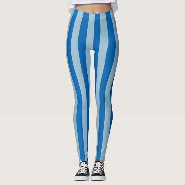Electric Blue Lemonade and Aquamarine Vertical Str Leggings (Front)