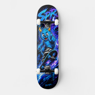 Electric Blue Lightning Monster Street Skate Art Skateboard