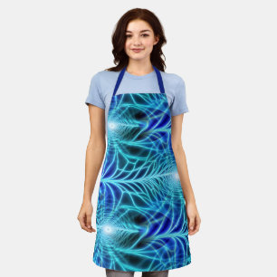 Electric Blue Luminous Fractal Repeating Pattern Apron