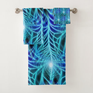 Electric Blue Luminous Fractal Repeating Pattern Bath Towel Set