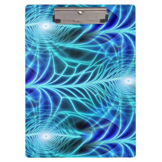 Electric Blue Luminous Fractal Repeating Pattern Clipboard (Front)