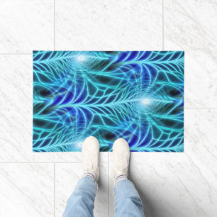 Electric Blue Luminous Fractal Repeating Pattern Doormat