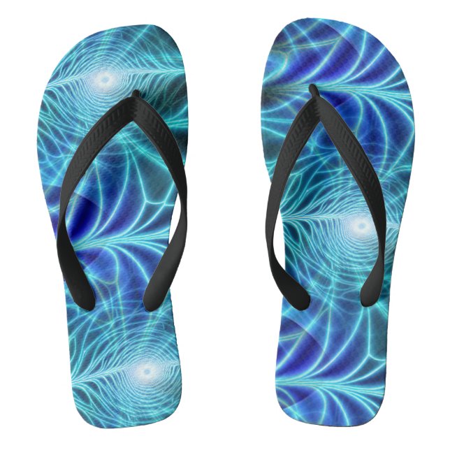 Electric Blue Luminous Fractal Repeating Pattern Flip Flops (Footbed)