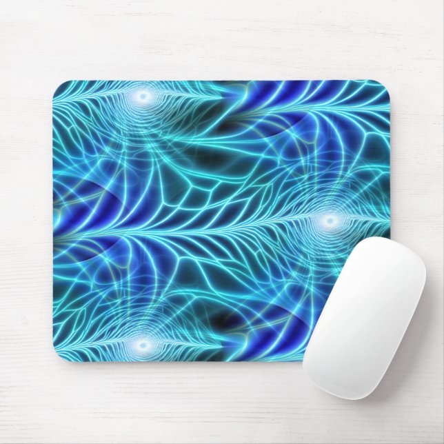 Electric Blue Luminous Fractal Repeating Pattern Mouse Mat (With Mouse)