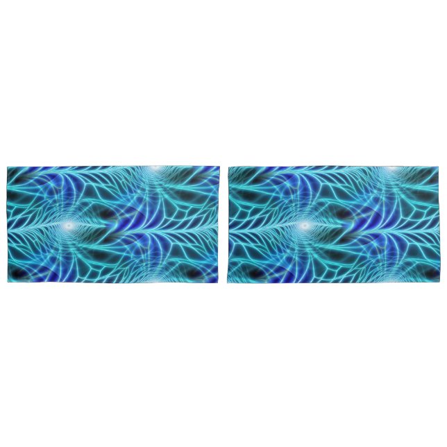 Electric Blue Luminous Fractal Repeating Pattern Pillowcase (Front-Set)