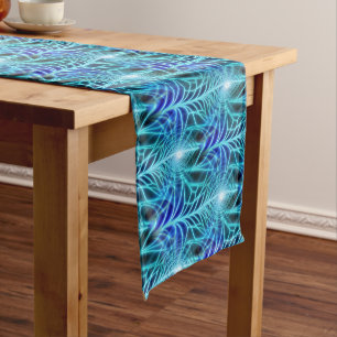 Electric Blue Luminous Fractal Repeating Pattern Short Table Runner