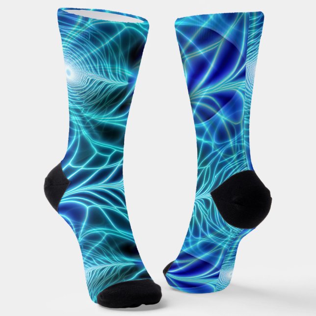 Electric Blue Luminous Fractal Repeating Pattern Socks (Angled)