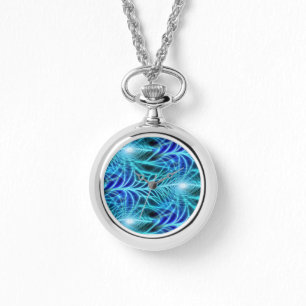 Electric Blue Luminous Fractal Repeating Pattern Watch