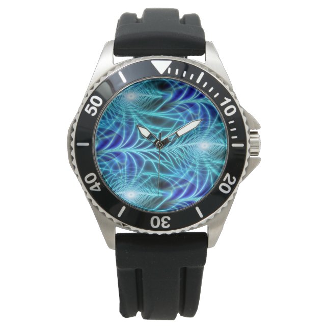 Electric Blue Luminous Fractal Repeating Pattern Watch (Front)