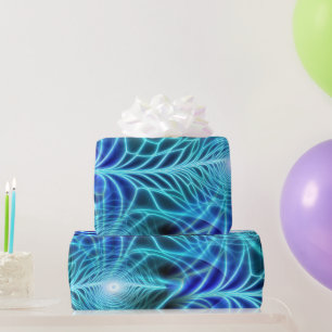 Electric Blue Luminous Fractal Repeating Pattern Wrapping Paper