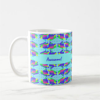 Electric Blue Memphis Customisable Triangles Coffee Mug
