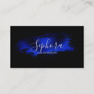 Electric Blue Metallic Foil Paint Stroke Business Card