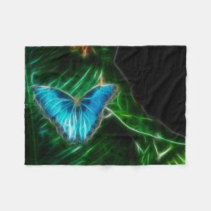 Electric Blue Morpho Butterfly Fractal Fleece Blanket