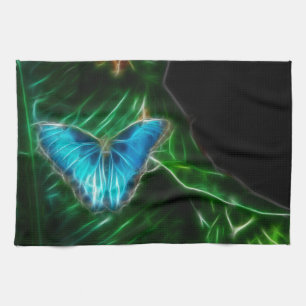 Electric Blue Morpho Butterfly Fractal Tea Towel