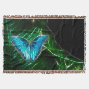 Electric Blue Morpho Butterfly Fractal Throw Blanket