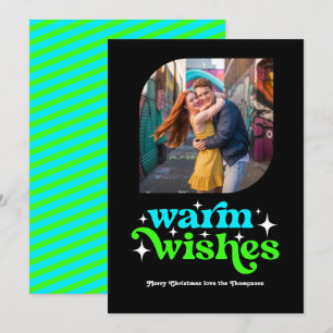 Electric Blue & Neon Green Retro Christmas Photo Holiday Card