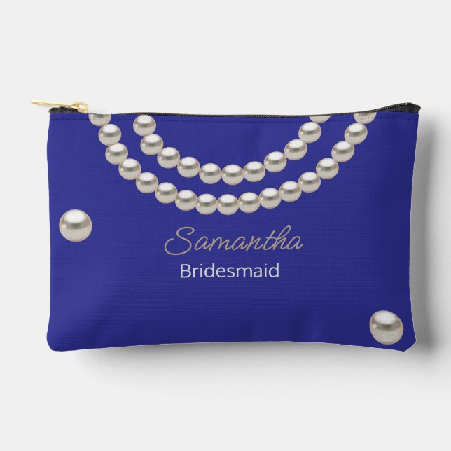 Electric blue Pearl Necklace  Accessory Pouch (Front)
