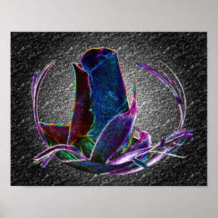 Electric Blue Rosebud Abstract Flower Art Poster