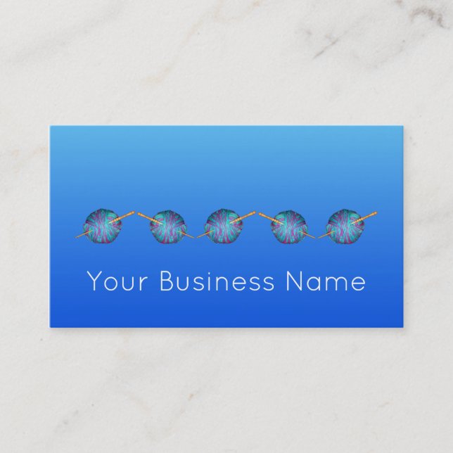 Electric blue shaded crochet modern simple elegant business card (Front)