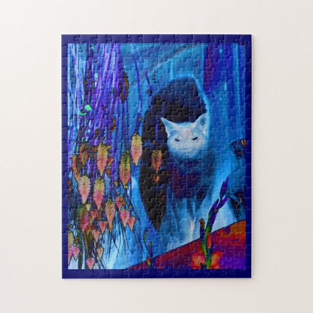 Electric Blue Siamese Cat Abstract Animal Art  Jigsaw Puzzle (Vertical)