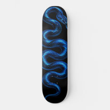 Electric Blue Snake Skateboard Black Cyberpunk