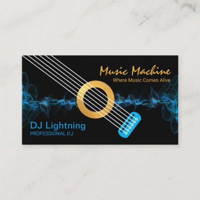 Electric Blue Sound Wave Lightning Guitar Business Card (Front)