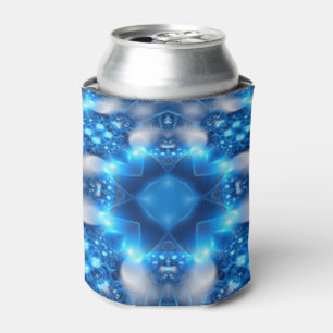 Electric Blue Stars Kaleidoscope Mandala Can Cooler