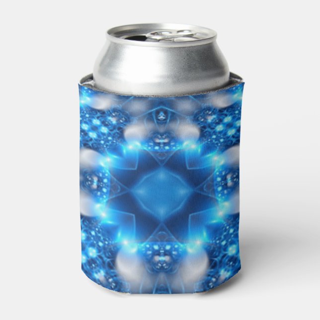 Electric Blue Stars Kaleidoscope Mandala Can Cooler (Can Front)